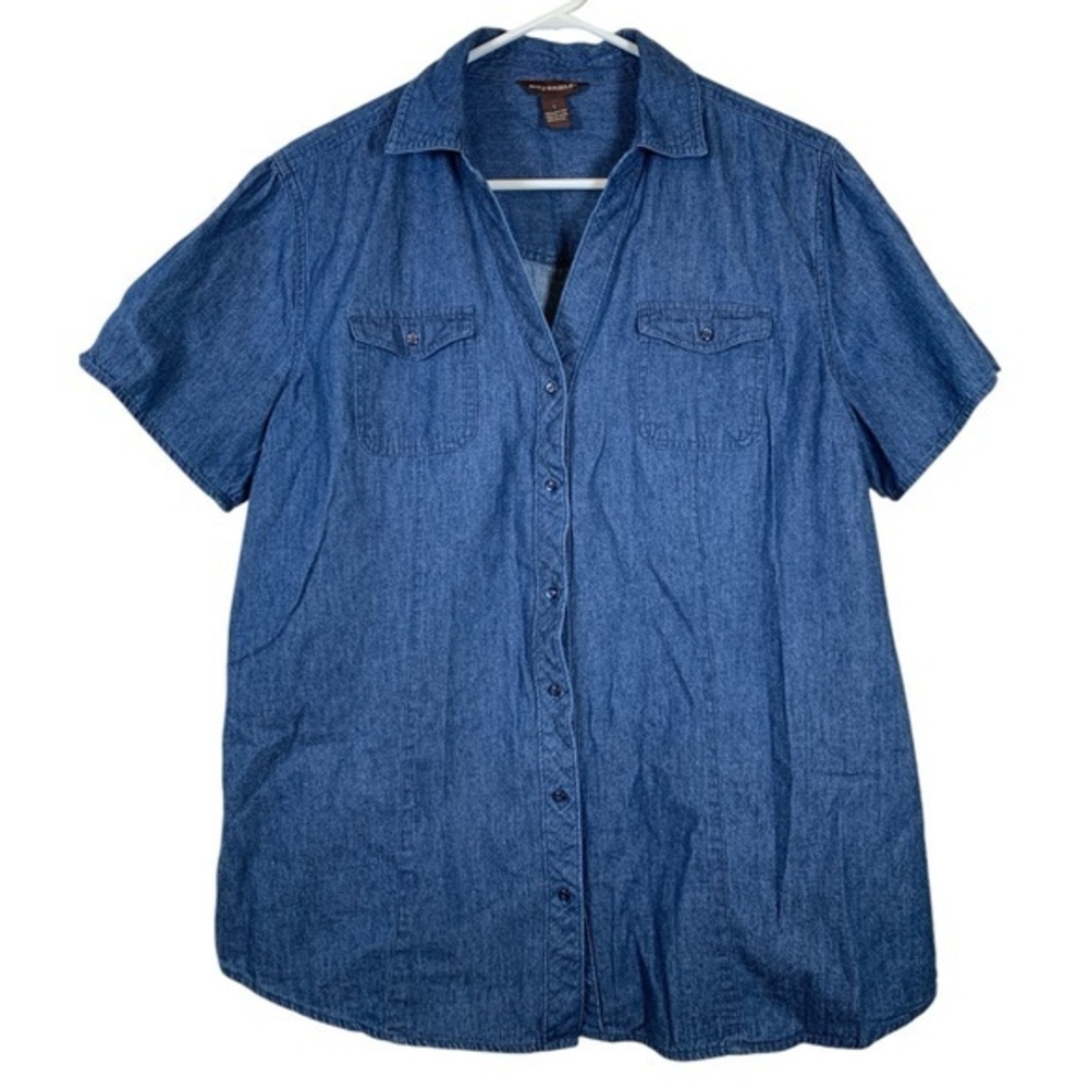 Bit & Bridle Denim Button Down Shirt Size Large EUC #VEG-0038